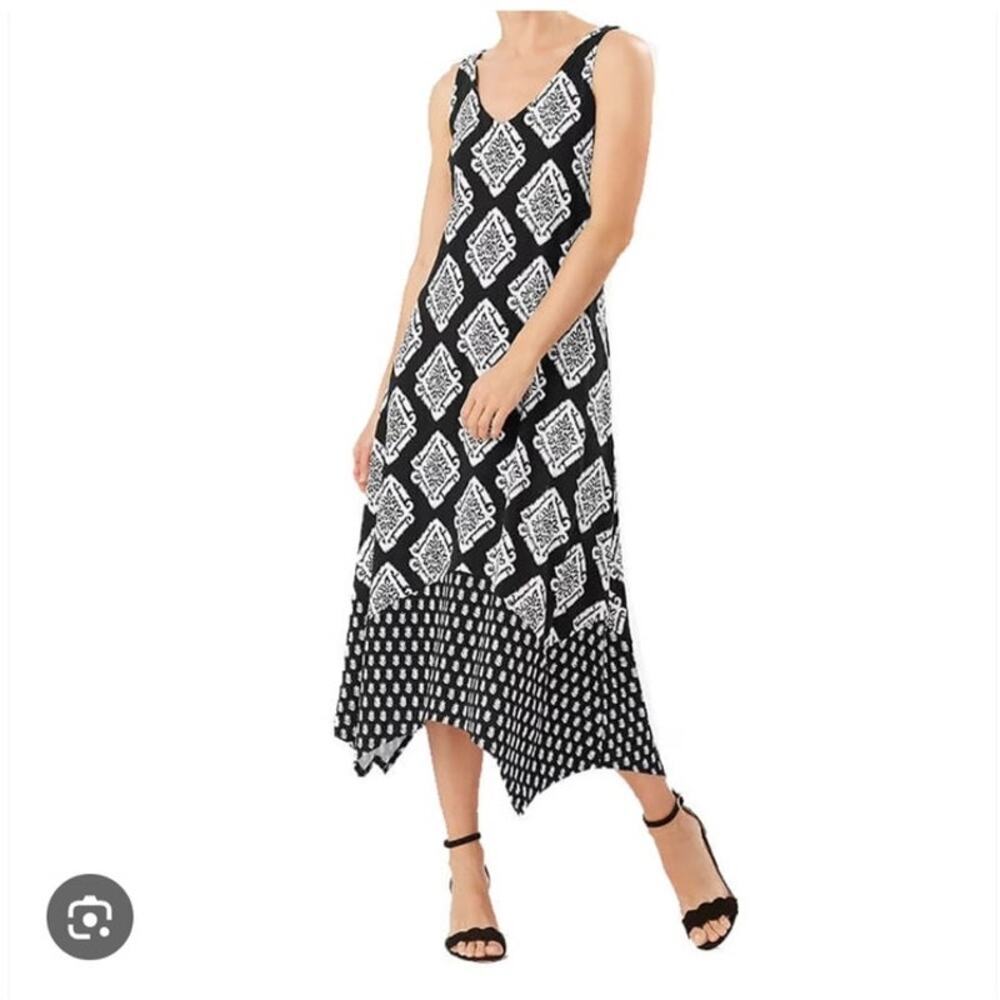 Tommy Bahama Ikat Hankerchief Hem Maxi Dress XS Shift Sleeveless Asymmetric